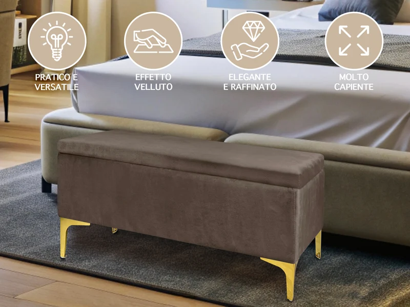 Pouf Panca Imbottita Divanetto In Velluto Contenitore Porta Oggetti Panca Sgabello il Gruppone