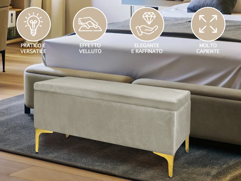 Pouf Panca Imbottita Divanetto In Velluto Contenitore Porta Oggetti Panca Sgabello il Gruppone