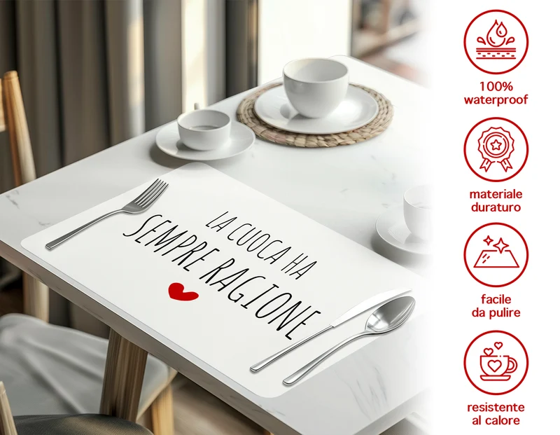 Set 6 Tovagliette Americane in Vinile con Scritte Simpatiche Antiscivolo Made in Italy Il Gruppone