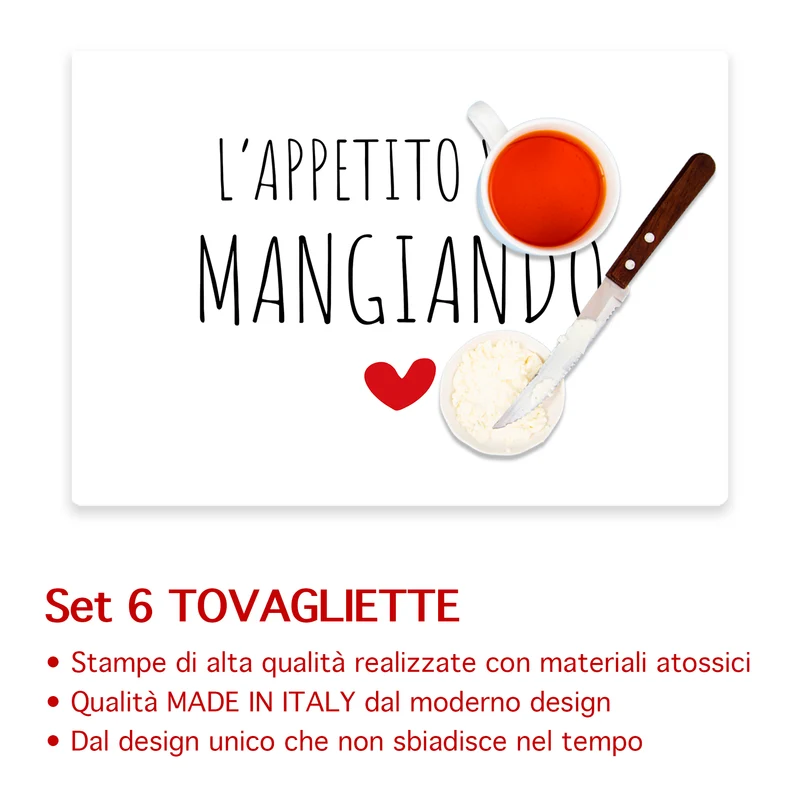 Set 6 Tovagliette Americane in Vinile con Scritte Simpatiche Antiscivolo Made in Italy Il Gruppone