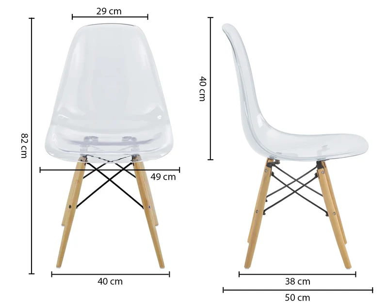 Set 4 Sedie Trasparenti Sala Da Pranzo Ufficio In Polipropilene Con Gambe In Legno Di Faggio Schienale