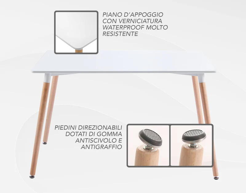 Tavolo Bianco Rettangolare Cucina 80x120xH75 Cm In Mdf Design Scandinavo 4/6 Persone Il Gruppone