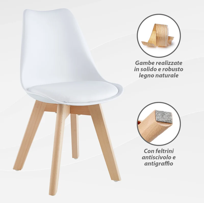 Set 4 Sedie Con Gambe In Legno Di Faggio Seduta In SimilPelle Il Gruppone