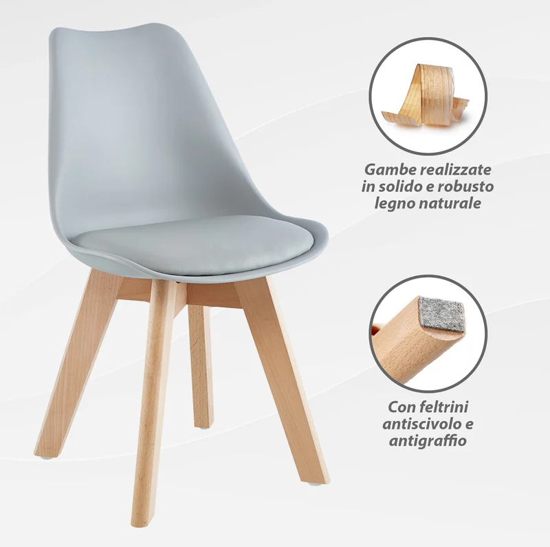 Set 4 Sedie Con Gambe In Legno Di Faggio Seduta In SimilPelle Il Gruppone