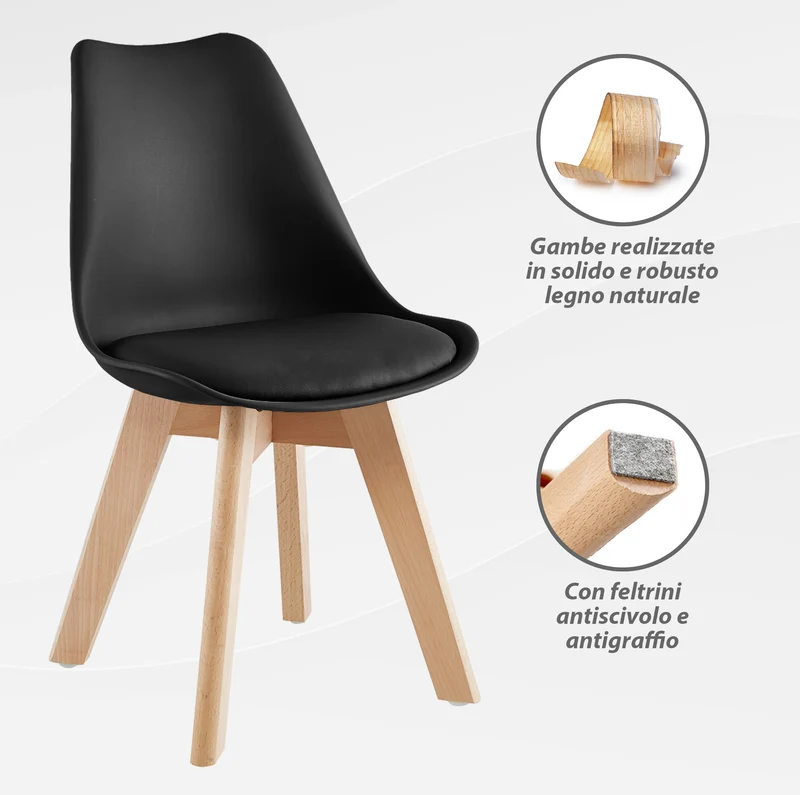 Set 4 Sedie Con Gambe In Legno Di Faggio Seduta In SimilPelle Il Gruppone