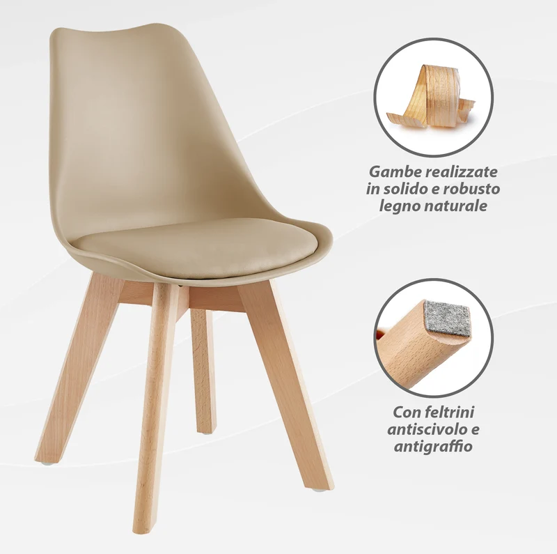 Set 4 Sedie Con Gambe In Legno Di Faggio Seduta In SimilPelle Il Gruppone