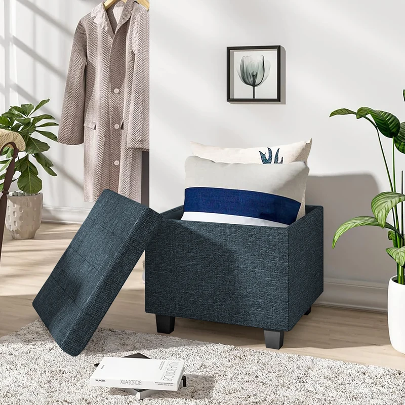 Pouf Poggiapiedi Cubico XXL Con Contenitore Integrato Cubo Imbottito Lino 45Cm Il Gruppone