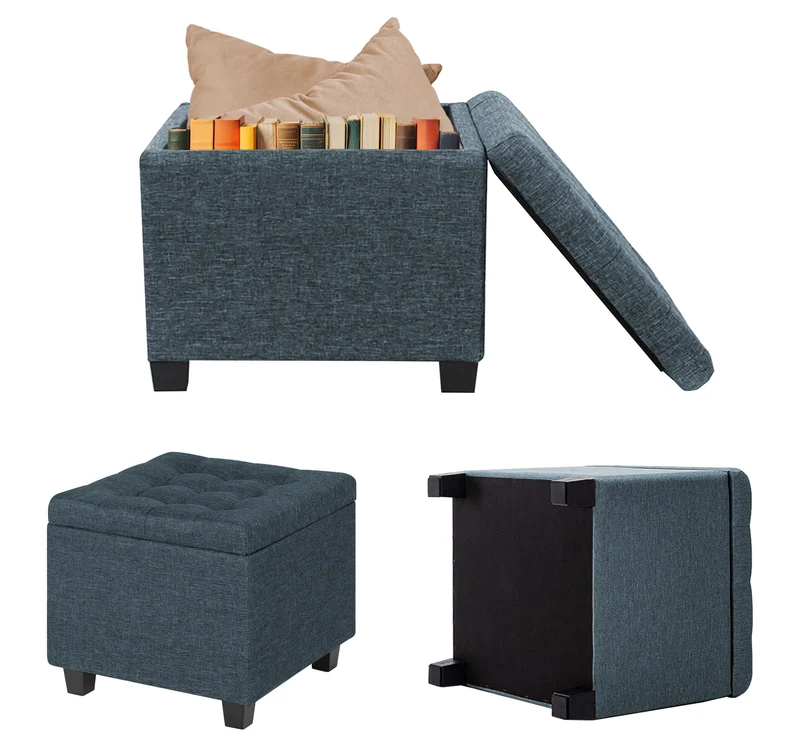 Pouf Poggiapiedi Cubico XXL Con Contenitore Integrato Cubo Imbottito Lino 45Cm Il Gruppone