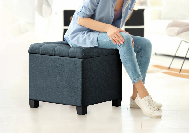 Pouf Poggiapiedi Cubico XXL Con Contenitore Integrato Cubo Imbottito Lino 45Cm Il Gruppone