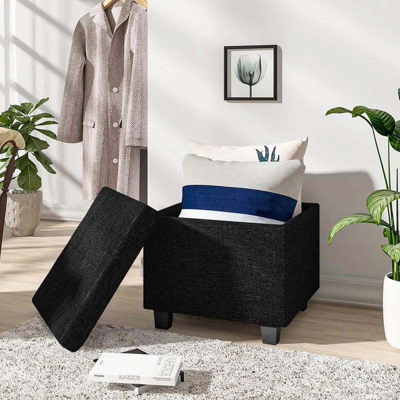 Pouf Poggiapiedi Cubico XXL Con Contenitore Integrato Cubo Imbottito Lino 45Cm Il Gruppone