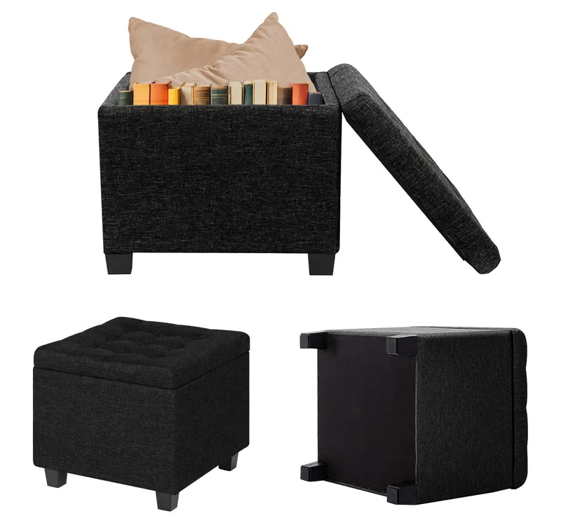 Pouf Poggiapiedi Cubico XXL Con Contenitore Integrato Cubo Imbottito Lino 45Cm Il Gruppone