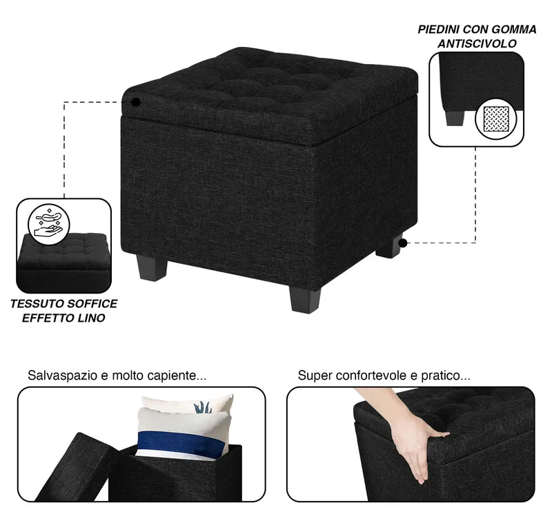 Pouf Poggiapiedi Cubico XXL Con Contenitore Integrato Cubo Imbottito Lino 45Cm Il Gruppone