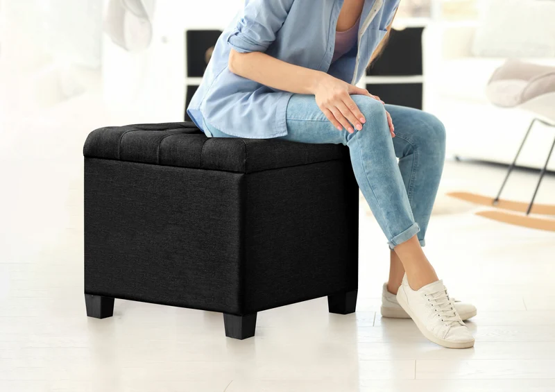 Pouf Poggiapiedi Cubico XXL Con Contenitore Integrato Cubo Imbottito Lino 45Cm Il Gruppone