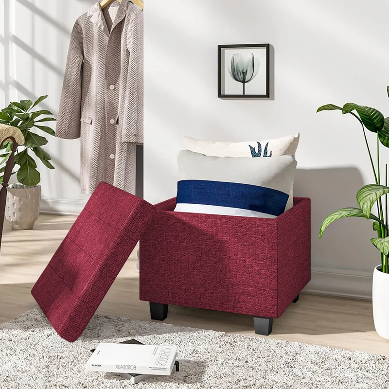 Pouf Poggiapiedi Cubico XXL Con Contenitore Integrato Cubo Imbottito Lino 45Cm Il Gruppone