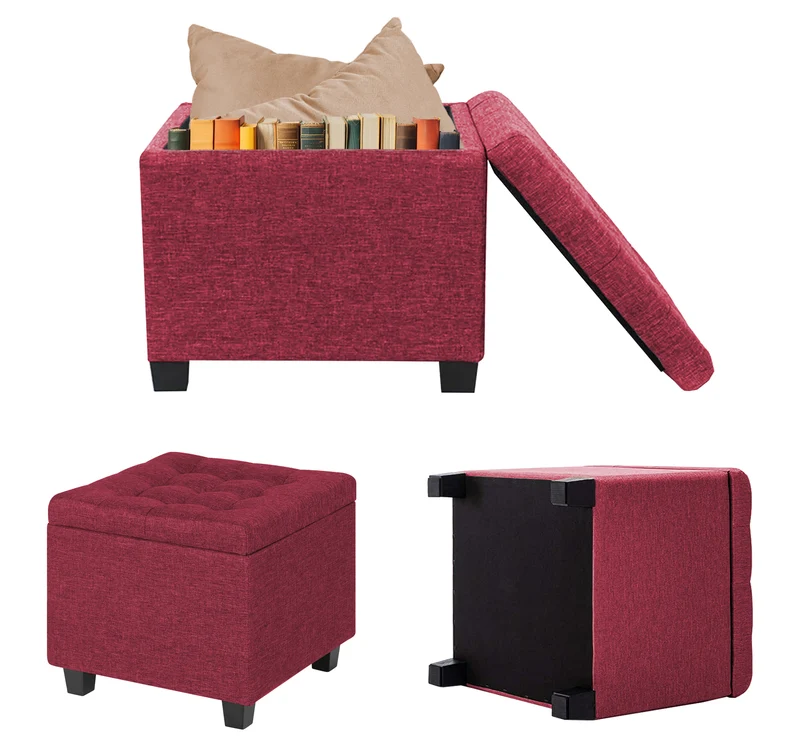 Pouf Poggiapiedi Cubico XXL Con Contenitore Integrato Cubo Imbottito Lino 45Cm Il Gruppone