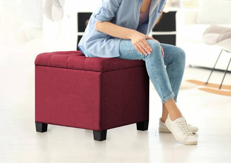 Pouf Poggiapiedi Cubico XXL Con Contenitore Integrato Cubo Imbottito Lino 45Cm Il Gruppone