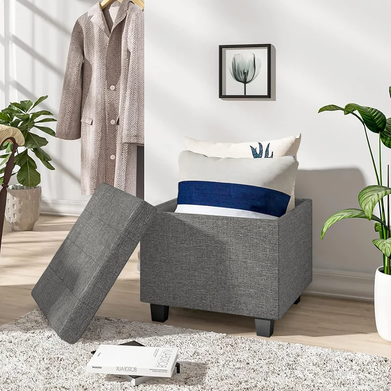 Pouf Poggiapiedi Cubico XXL Con Contenitore Integrato Cubo Imbottito Lino 45Cm Il Gruppone
