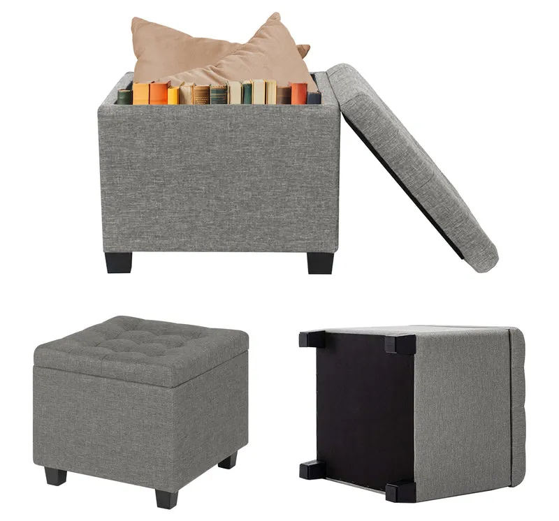 Pouf Poggiapiedi Cubico XXL Con Contenitore Integrato Cubo Imbottito Lino 45Cm Il Gruppone