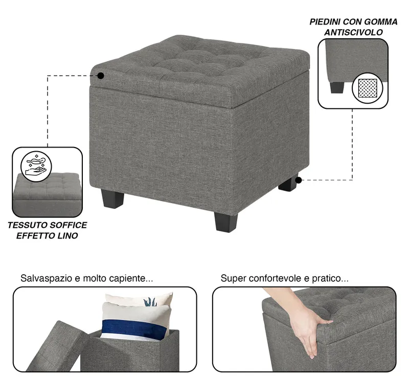 Pouf Poggiapiedi Cubico XXL Con Contenitore Integrato Cubo Imbottito Lino 45Cm Il Gruppone