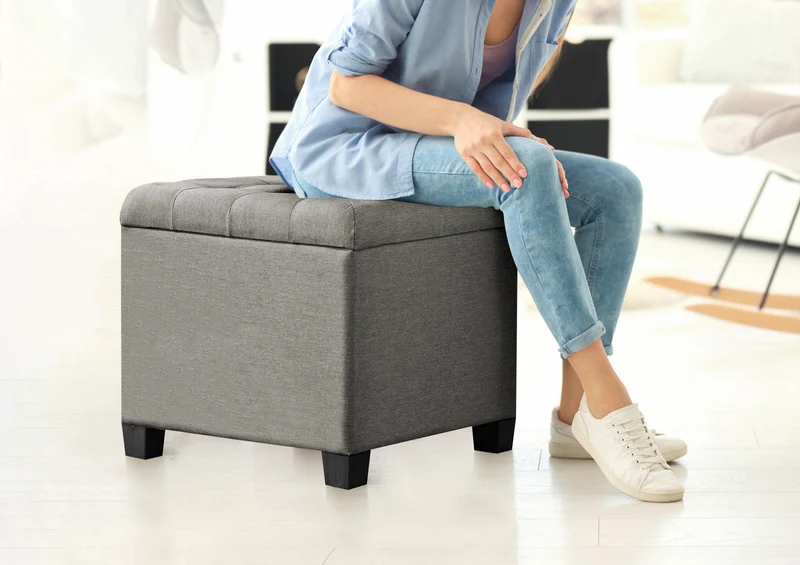 Pouf Poggiapiedi Cubico XXL Con Contenitore Integrato Cubo Imbottito Lino 45Cm Il Gruppone