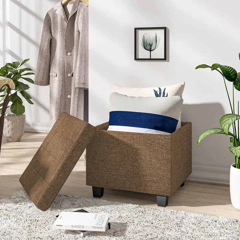 Pouf Poggiapiedi Cubico XXL Con Contenitore Integrato Cubo Imbottito Lino 45Cm Il Gruppone