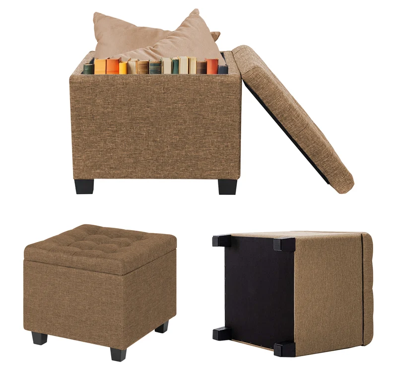 Pouf Poggiapiedi Cubico XXL Con Contenitore Integrato Cubo Imbottito Lino 45Cm Il Gruppone