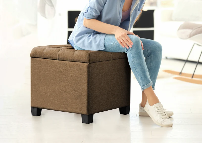 Pouf Poggiapiedi Cubico XXL Con Contenitore Integrato Cubo Imbottito Lino 45Cm Il Gruppone