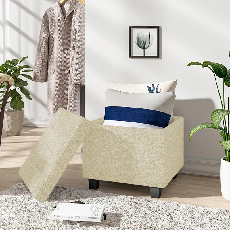 Pouf Poggiapiedi Cubico XXL Con Contenitore Integrato Cubo Imbottito Lino 45Cm Il Gruppone