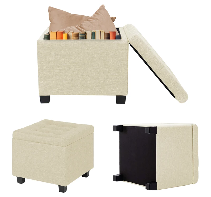 Pouf Poggiapiedi Cubico XXL Con Contenitore Integrato Cubo Imbottito Lino 45Cm Il Gruppone