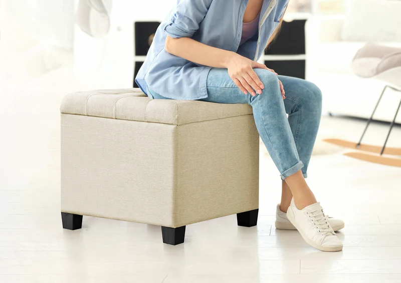 Pouf Poggiapiedi Cubico XXL Con Contenitore Integrato Cubo Imbottito Lino 45Cm Il Gruppone