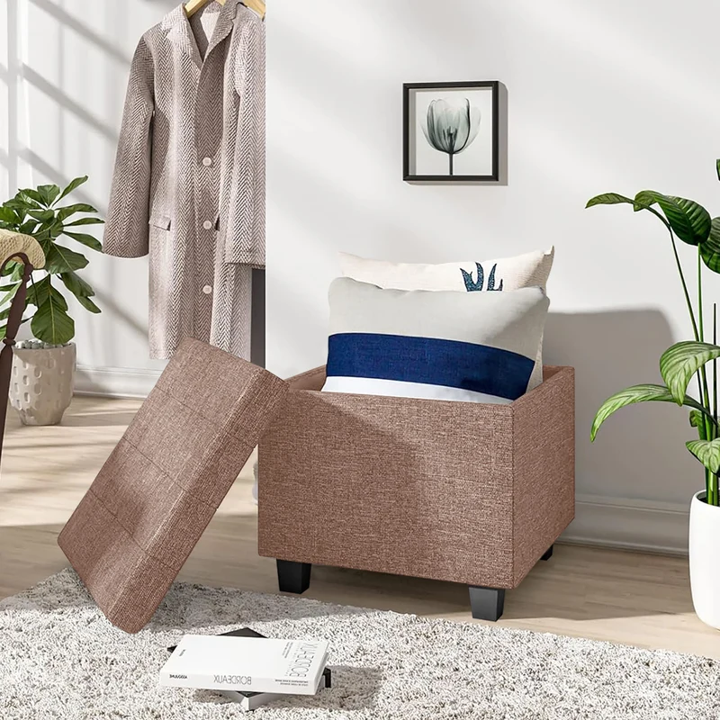 Pouf Poggiapiedi Cubico XXL Con Contenitore Integrato Cubo Imbottito Lino 45Cm Il Gruppone