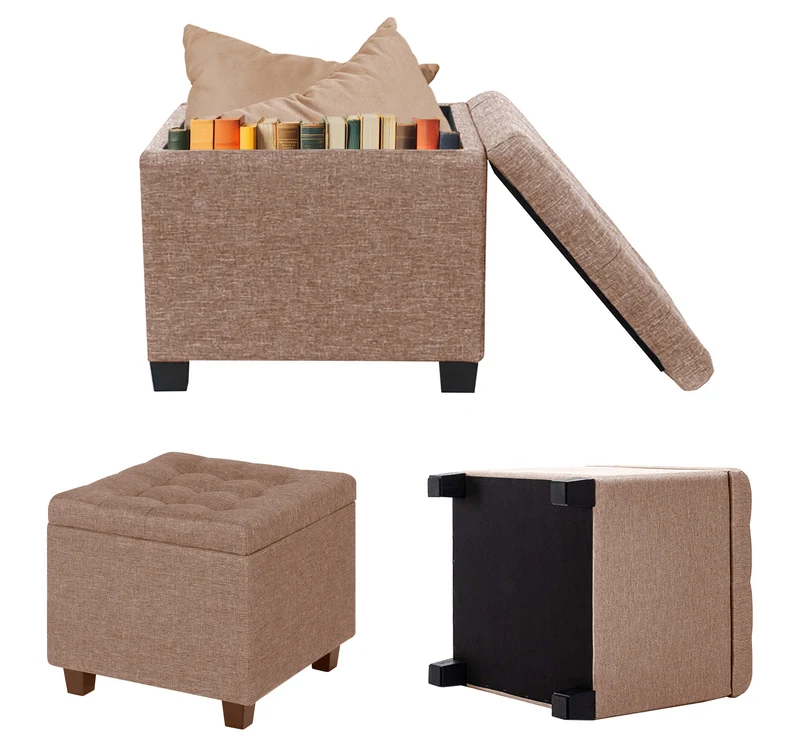 Pouf Poggiapiedi Cubico XXL Con Contenitore Integrato Cubo Imbottito Lino 45Cm Il Gruppone