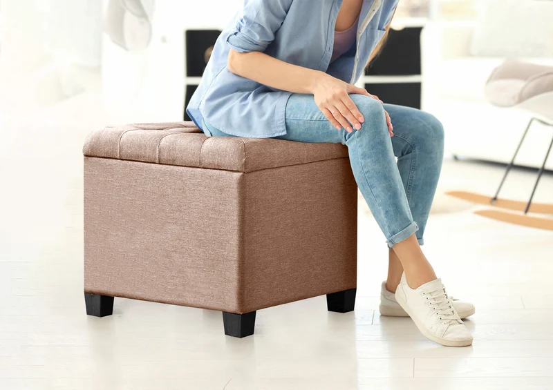 Pouf Poggiapiedi Cubico XXL Con Contenitore Integrato Cubo Imbottito Lino 45Cm Il Gruppone