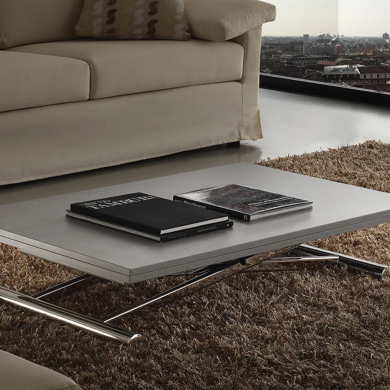 Fierm - Tavolo trasformabile saliscendi colore cemento gambe in metallo cromato cm 110x70/140x25/75h