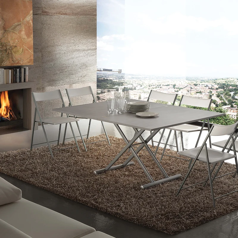 Fierm - Tavolo trasformabile saliscendi colore cemento gambe in metallo cromato cm 110x70/140x25/75h