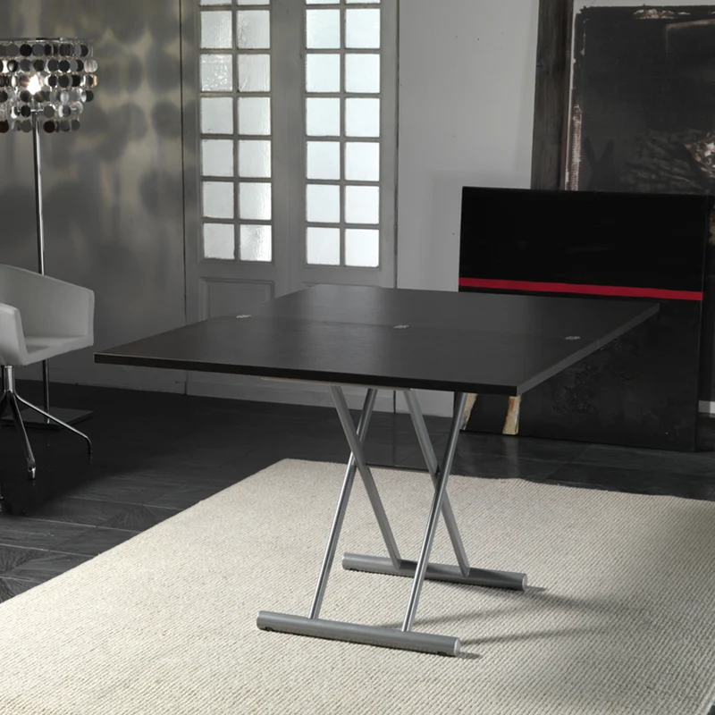 Fierm - Tavolo saliscendi moderno struttura in alluminio piano colore wengè cm 110x70/140x25/75h