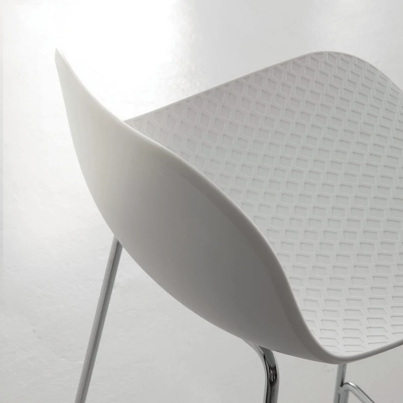 Set da 4 Sgabello moderno alto fisso in metallo e polipropilene bianco o grigio cm 49x49x88h