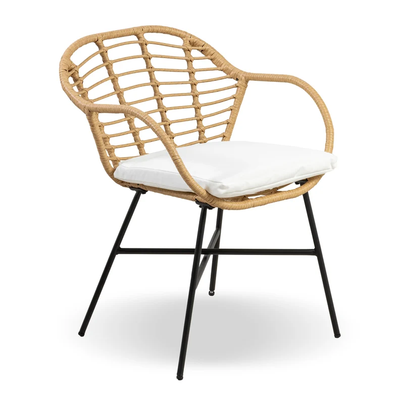 Set Bistrot da Esterno in Rattan con 2 Poltrone e Tavolino con Piano in Vetro e Cuscini Il Gruppone