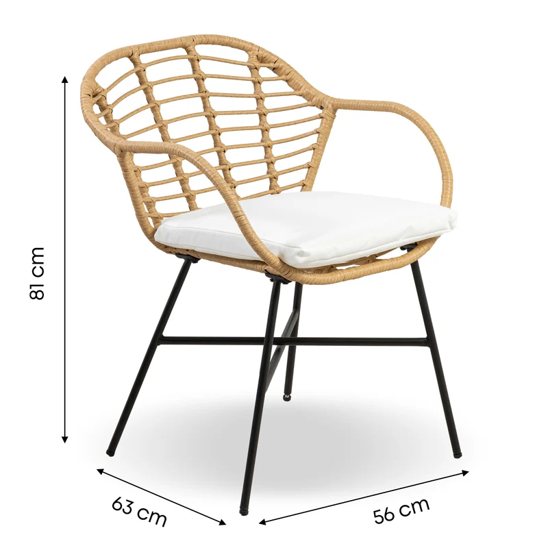 Set Bistrot da Esterno in Rattan con 2 Poltrone e Tavolino con Piano in Vetro e Cuscini Il Gruppone