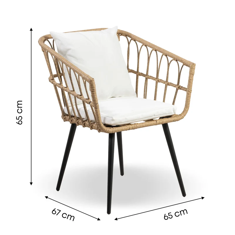 Set Bistrot da Esterno in Rattan con 2 Poltrone e Tavolino con Piano in Vetro e Cuscini Il Gruppone