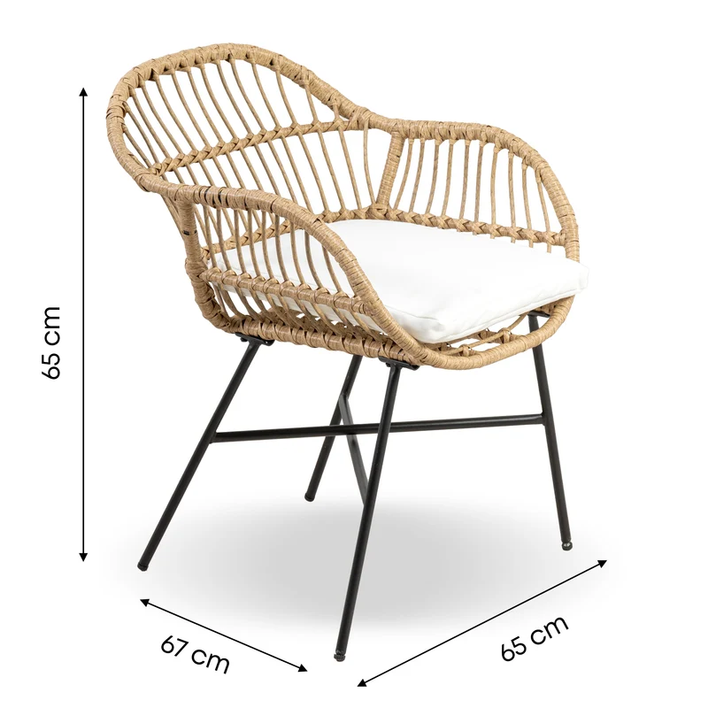 Set Bistrot da Esterno in Rattan con 2 Poltrone e Tavolino con Piano in Vetro e Cuscini Il Gruppone