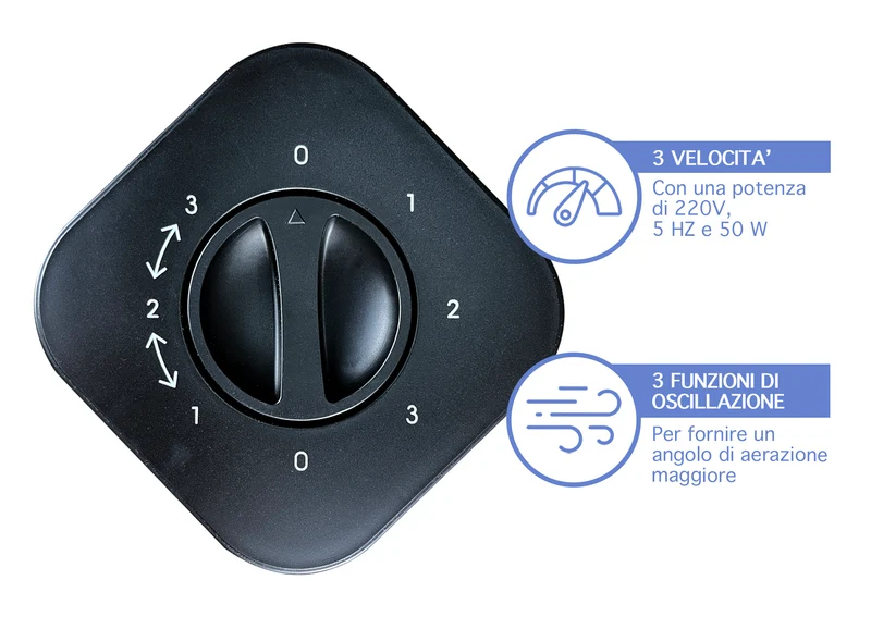 Ventilatore a Torre 50W 3 Velocità Oscillante Design Moderno Elegante Il Gruppone