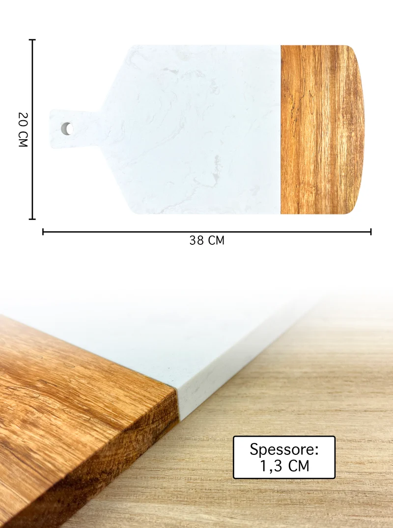 Tagliere Rettangolare 38×20 cm Effetto Marmo e Legno Certificato per Alimenti Il Gruppone