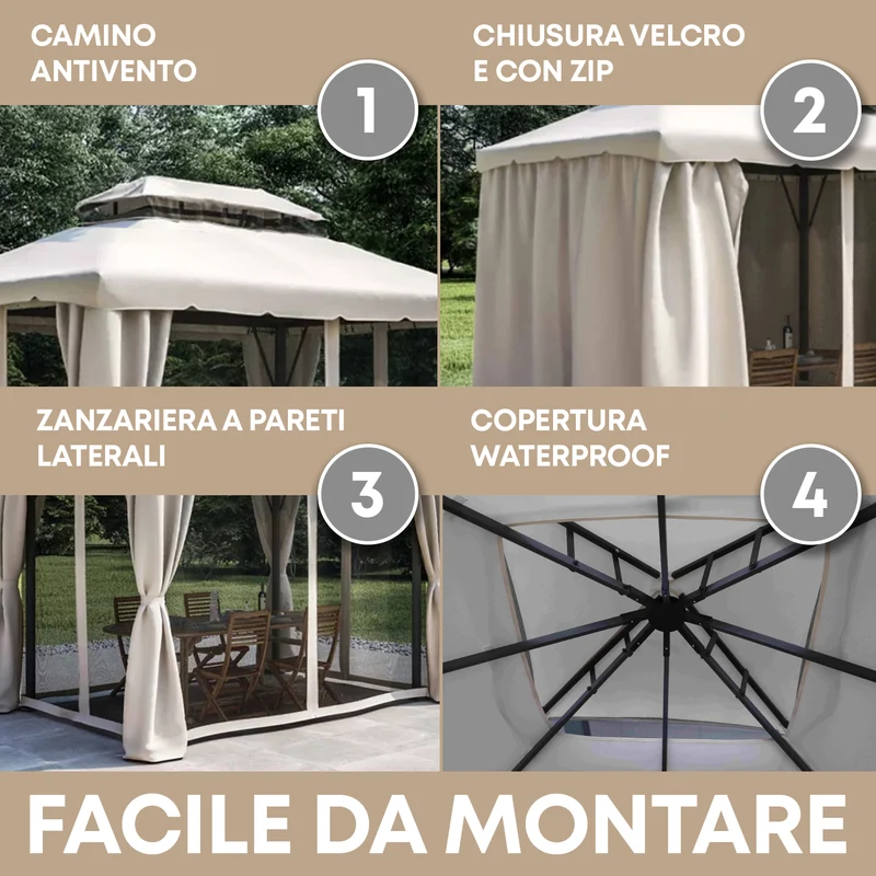 Gazebo Da Giardino 3x4 Mt Struttura In Alluminio E Acciaio Con Pareti Laterali E Zanzariere Il Gruppone