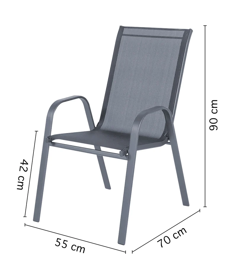 Set 4 Sedie In Acciaio Impilabili Schienale Alto Seduta Textilene Sedie Da Esterno Terrazzo,Giardino,Balcone,Patio,Piscina 92x70x54Cm