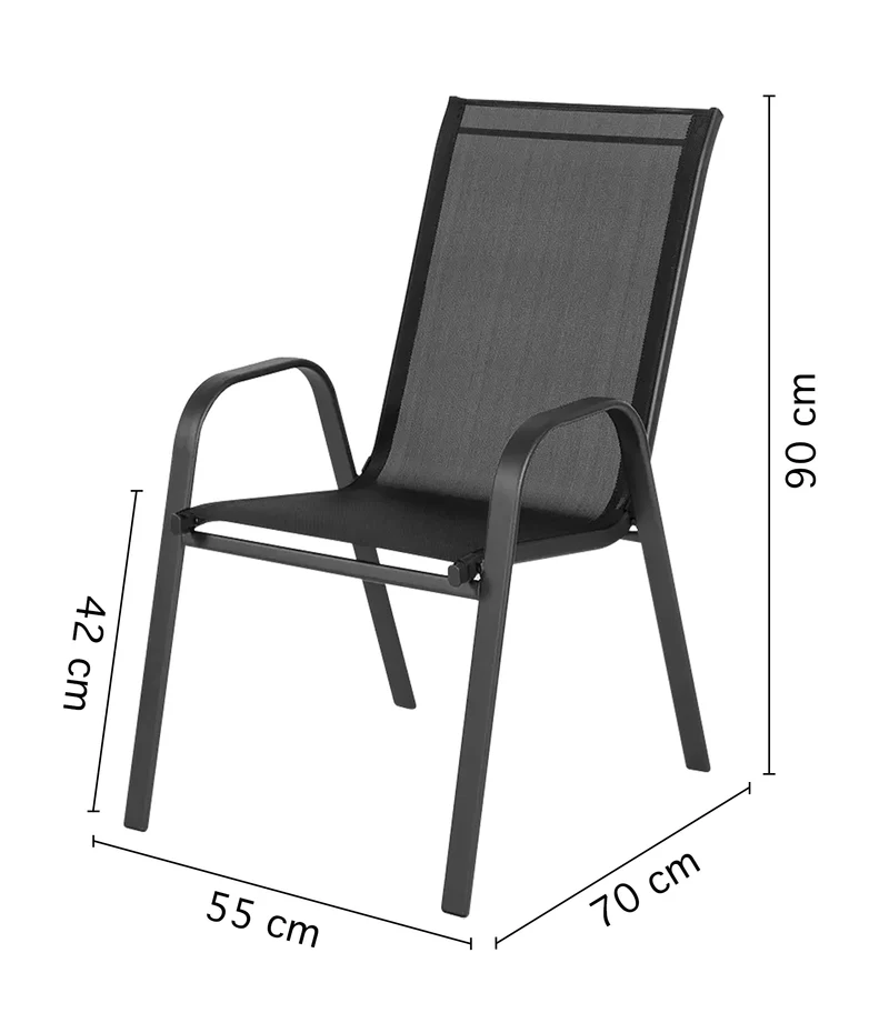 Set 4 Sedie In Acciaio Impilabili Schienale Alto Seduta Textilene Sedie Da Esterno Terrazzo,Giardino,Balcone,Patio,Piscina 92x70x54Cm