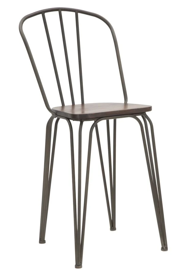 Set da 2 Sgabello alto per bar stile industrial in ferro e legno di olmo cm 54x45x102h