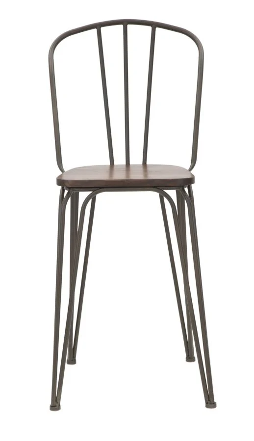 Set da 2 Sgabello alto per bar stile industrial in ferro e legno di olmo cm 54x45x102h