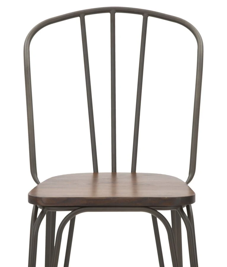 Set da 2 Sgabello alto per bar stile industrial in ferro e legno di olmo cm 54x45x102h