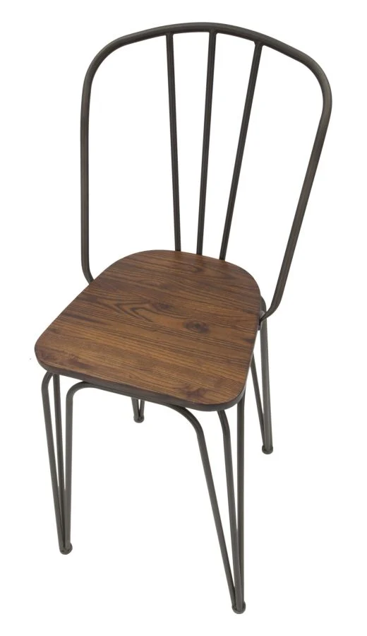 Set da 2 Sgabello alto per bar stile industrial in ferro e legno di olmo cm 54x45x102h